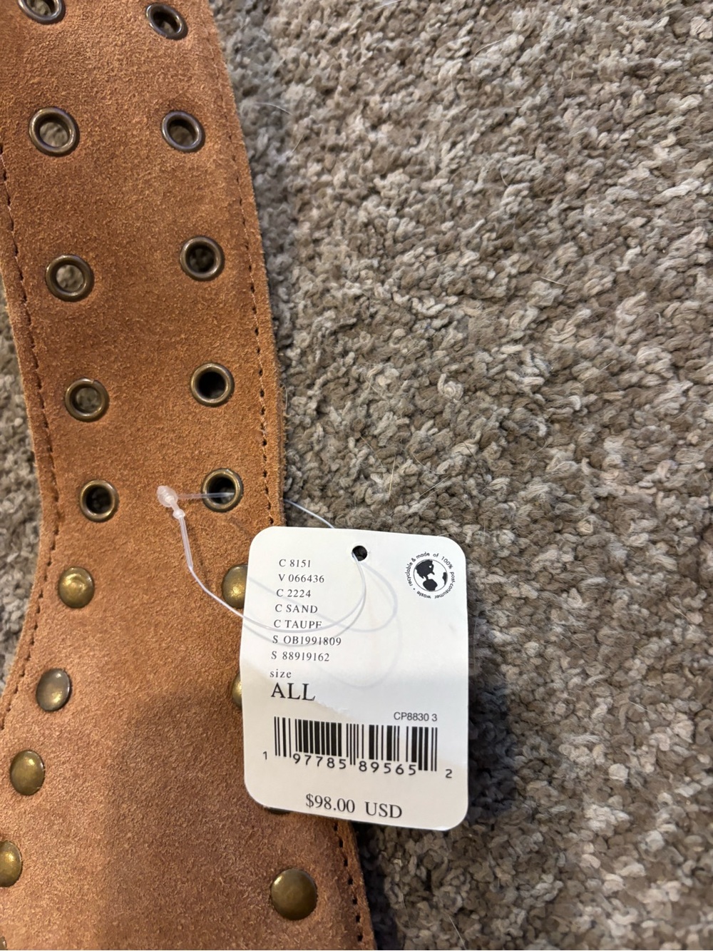Free People Tan Suede Shoulder Bag with Brown Studded Strap - Picture 2 of 3